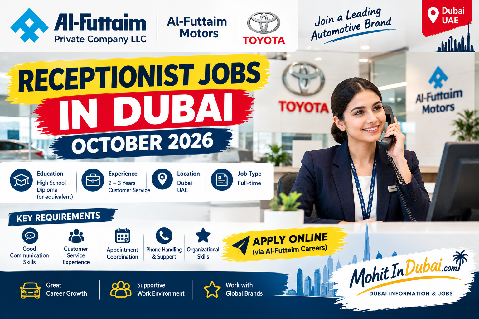 Receptionist Jobs in Dubai October 2026 at Al-Futtaim Motors Toyota